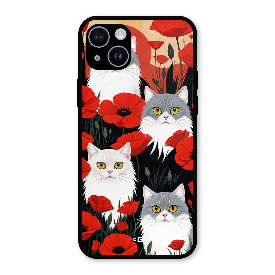Floral Cat Metal Back Case for iPhone 14