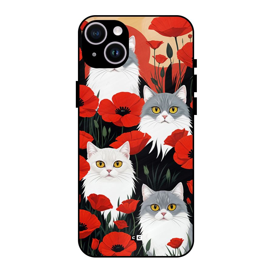 Floral Cat Metal Back Case for iPhone 14 Plus