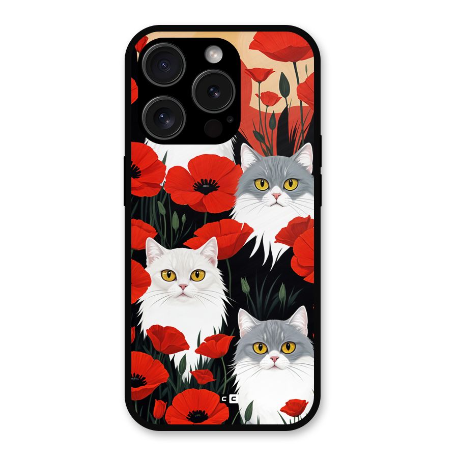 Floral Cat Metal Back Case for iPhone 15 Pro