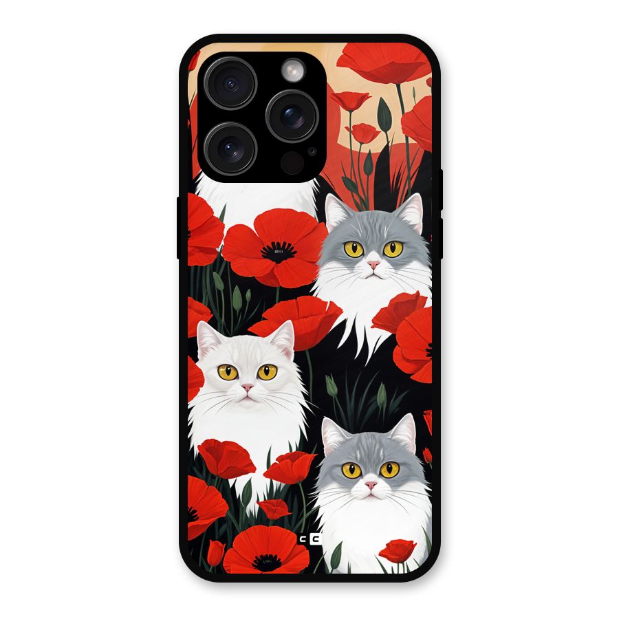 Floral Cat Metal Back Case for iPhone 15 Pro Max