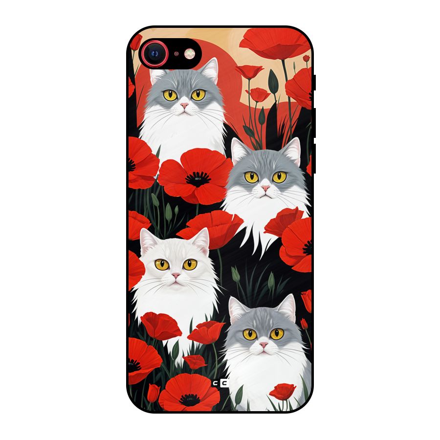 Floral Cat Metal Back Case for iPhone SE 2022