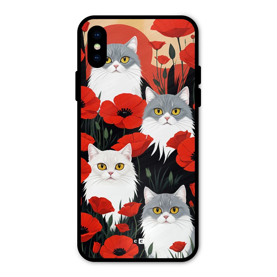 Floral Cat Metal Back Case for iPhone X