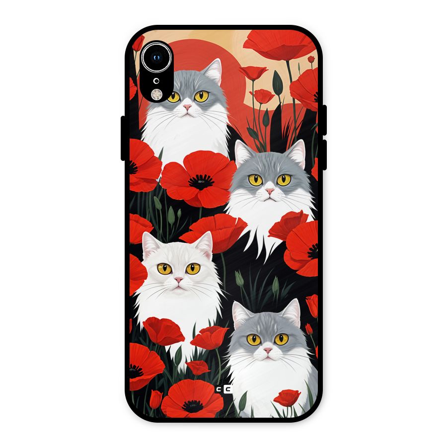 Floral Cat Metal Back Case for iPhone XR