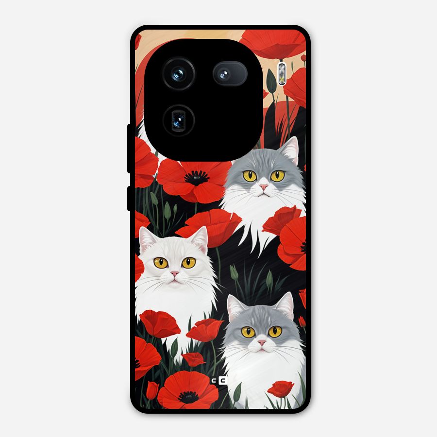 Floral Cat Metal Back Case for iQOO 12