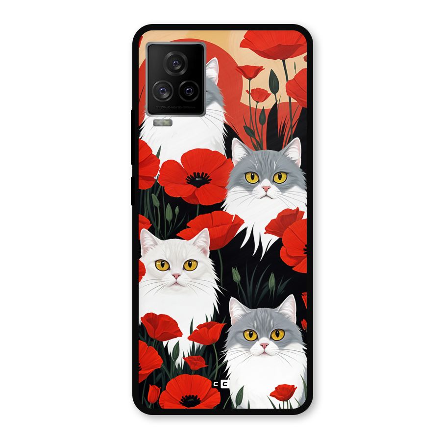 Floral Cat Metal Back Case for iQOO 7 Legend 5G