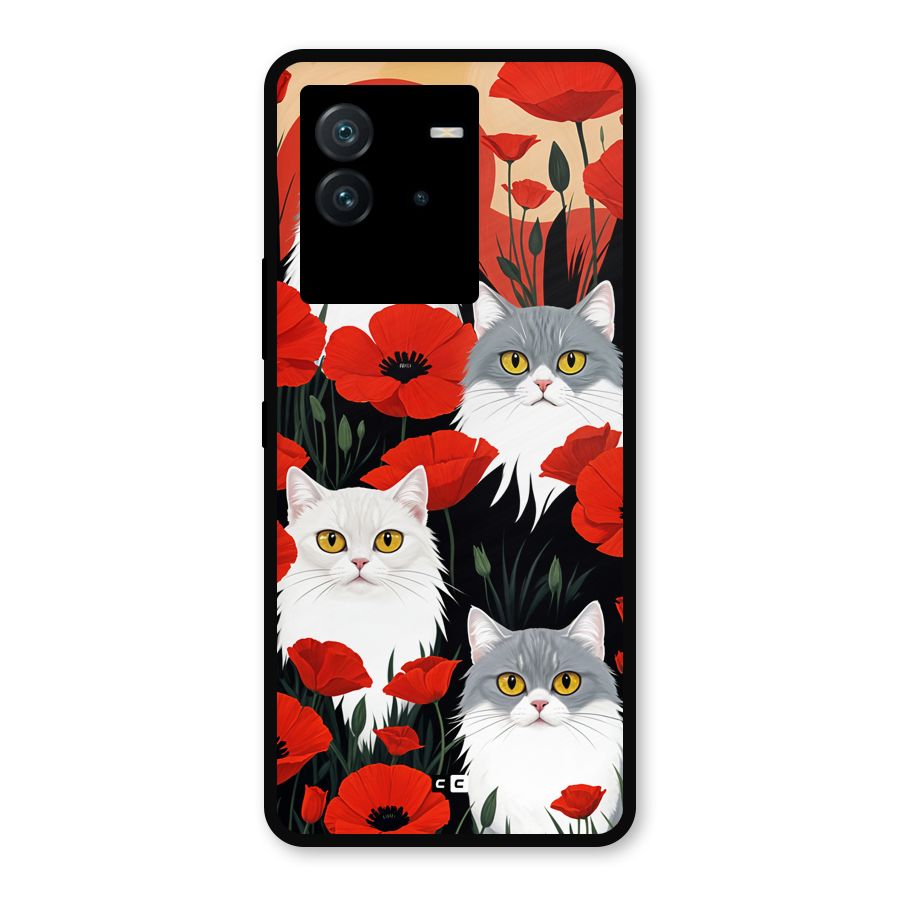 Floral Cat Metal Back Case for iQOO Neo 6 5G