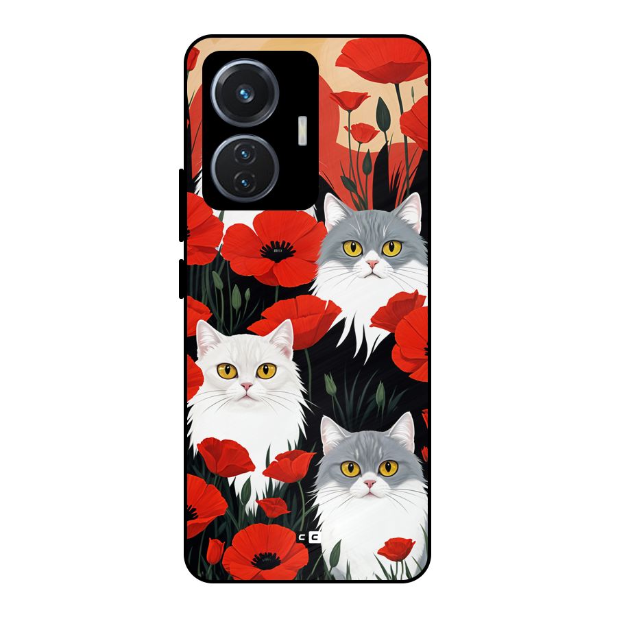 Floral Cat Metal Back Case for iQOO Z6 44W