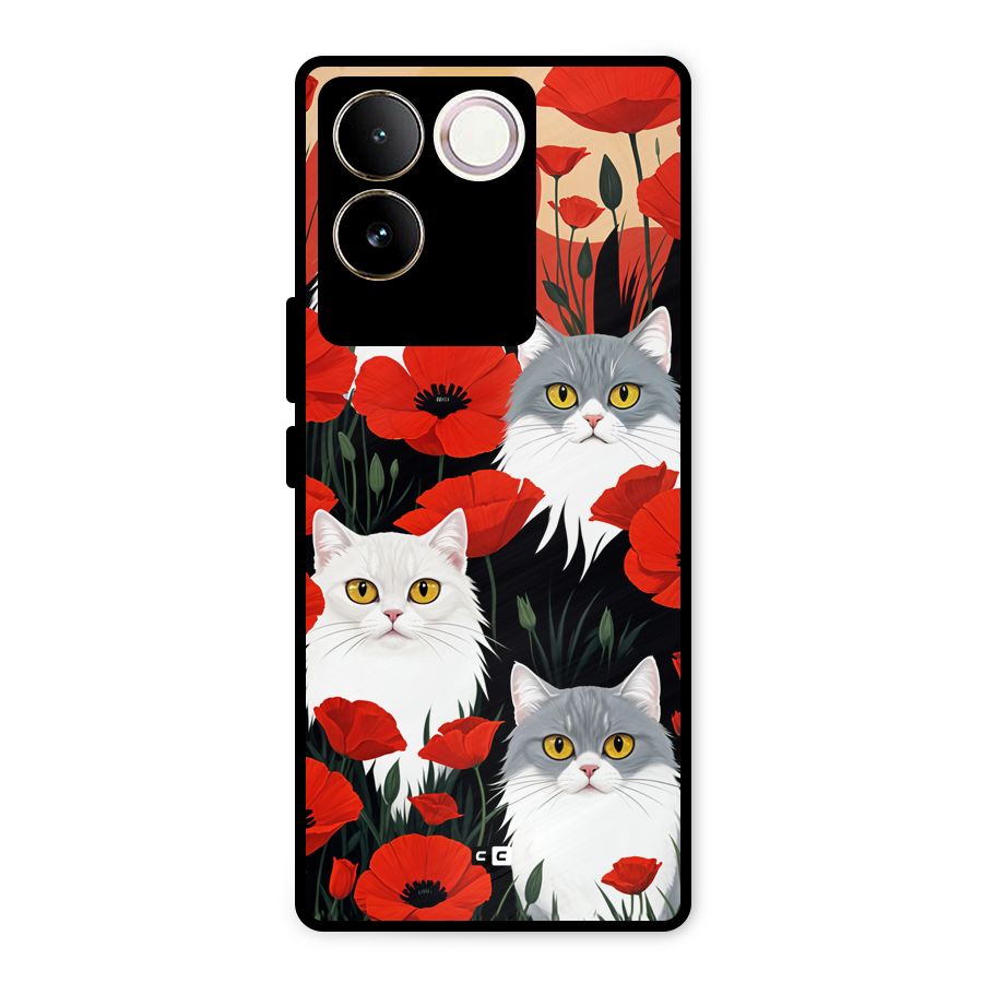 Floral Cat Metal Back Case for iQOO Z7 Pro