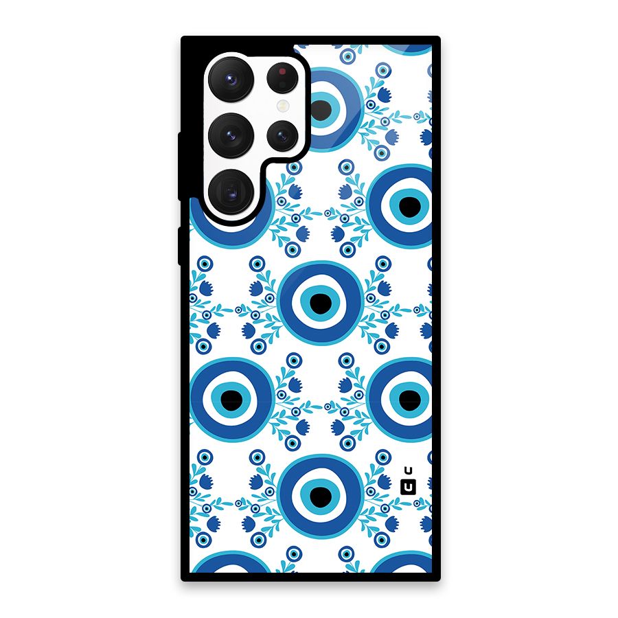 Floral Evil Eyes Glass Back Case for Galaxy S22 Ultra 5G