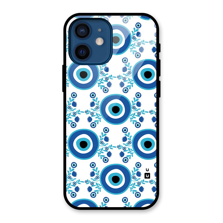 Floral Evil Eyes Glass Back Case for iPhone 12 Mini