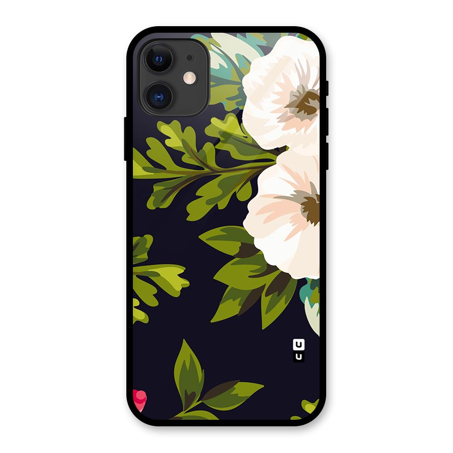 Floral Leaves Glass Back Case for iPhone 11