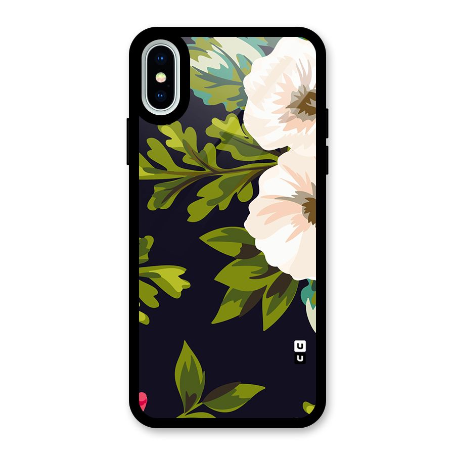 Floral Leaves Glass Back Case for iPhone X