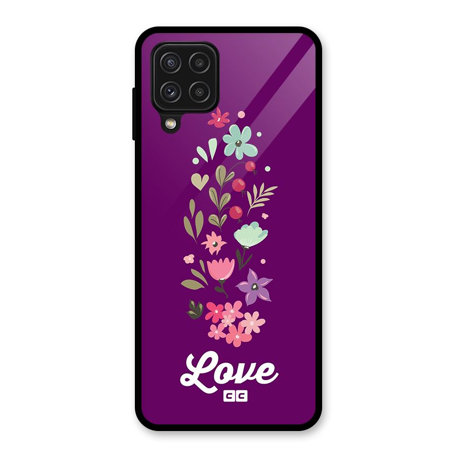 Floral Love Glass Back Case for Galaxy A22 4G
