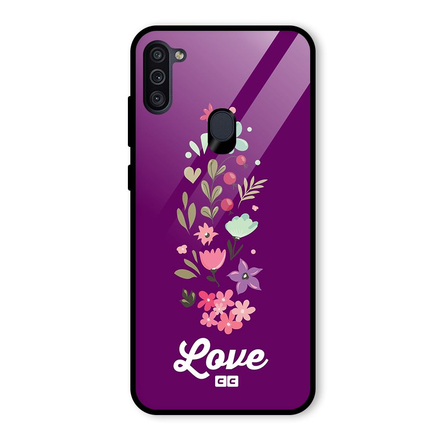 Floral Love Glass Back Case for Galaxy M11