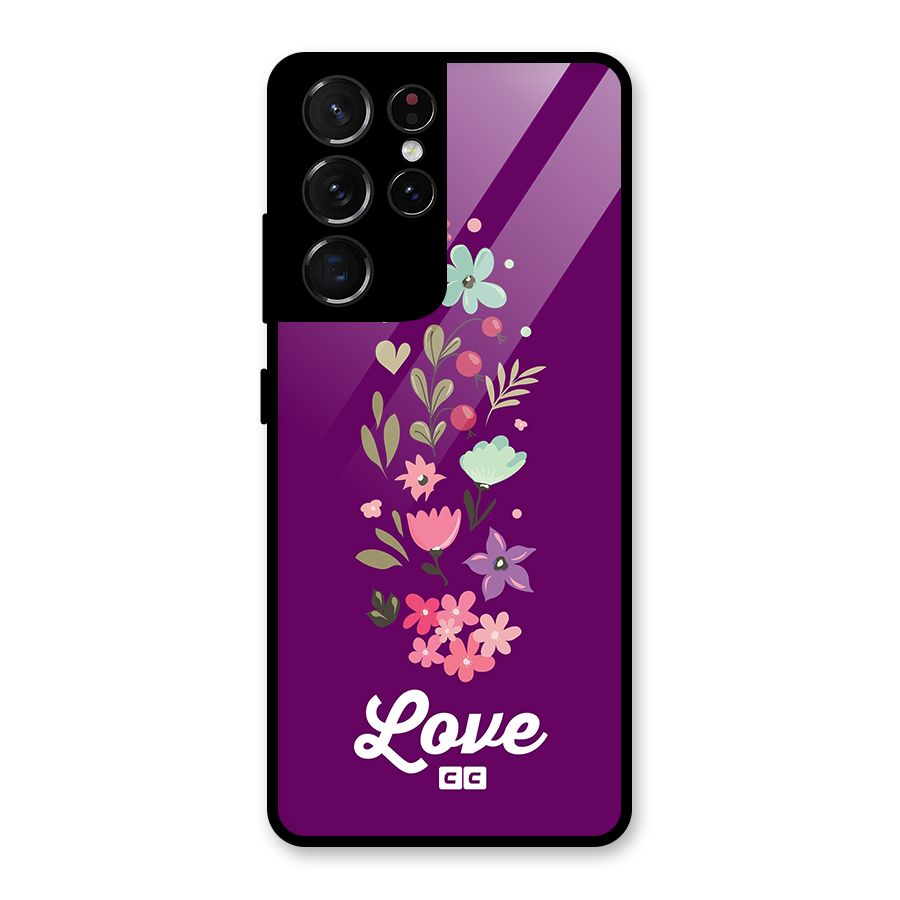 Floral Love Glass Back Case for Galaxy S21 Ultra 5G
