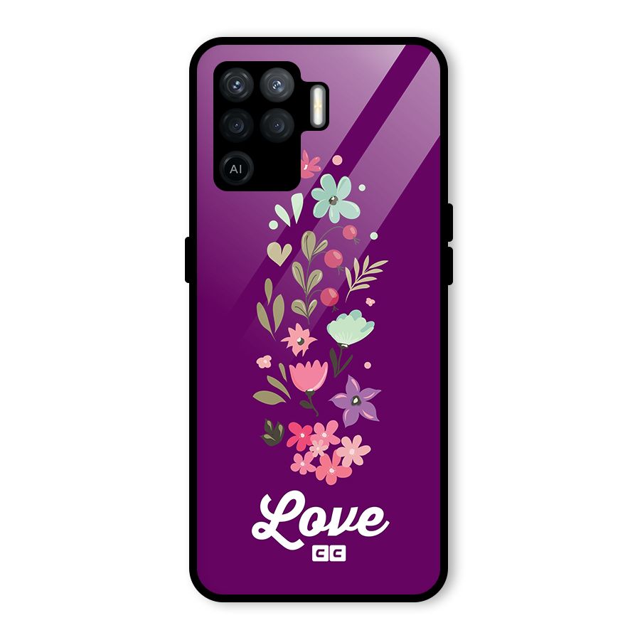 Floral Love Glass Back Case for Oppo F19 Pro