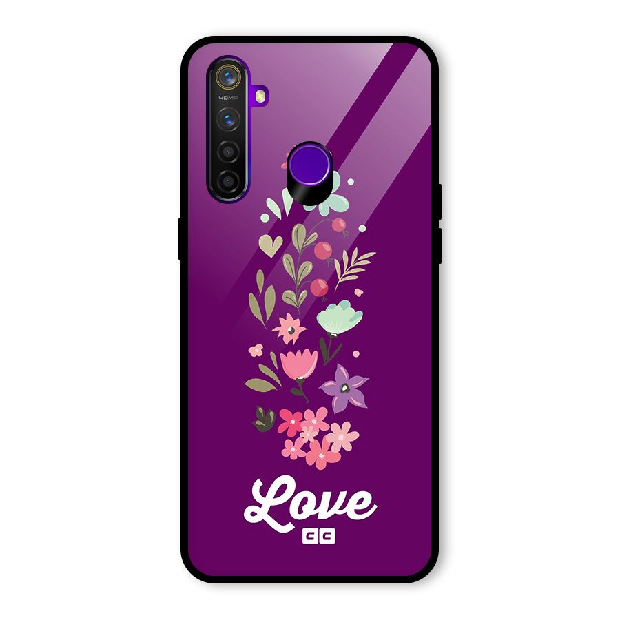 Floral Love Glass Back Case for Realme 5 Pro