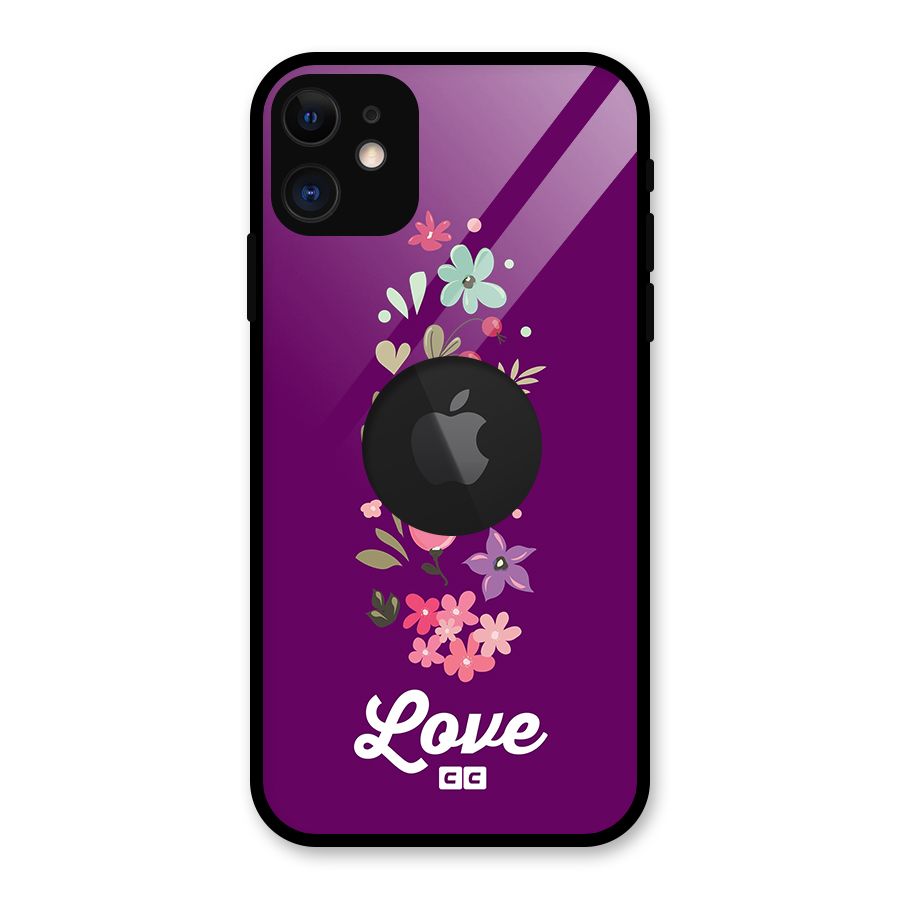 Floral Love Glass Back Case for iPhone 11 Logo Cut