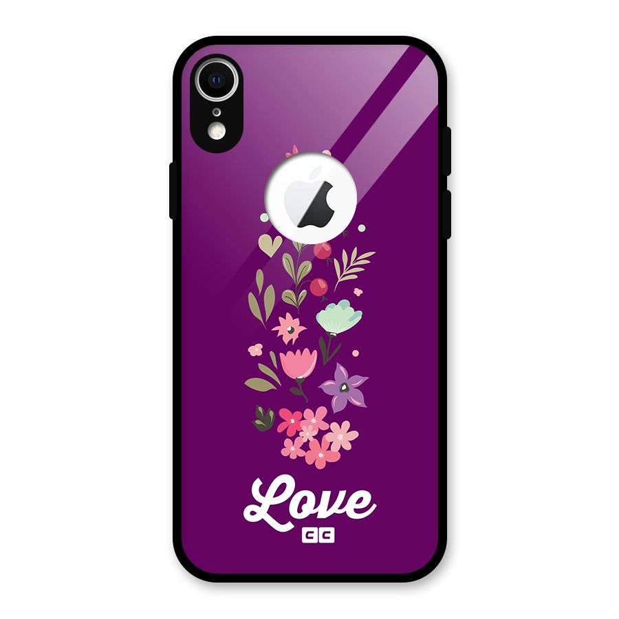 Floral Love Glass Back Case for iPhone XR Logo Cut