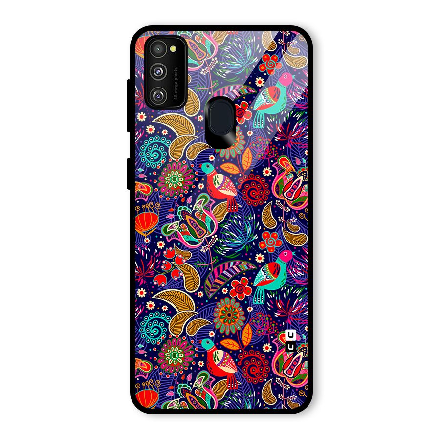 Floral Seamless Pattern Spring Flowers Glass Back Case for Galaxy M30s