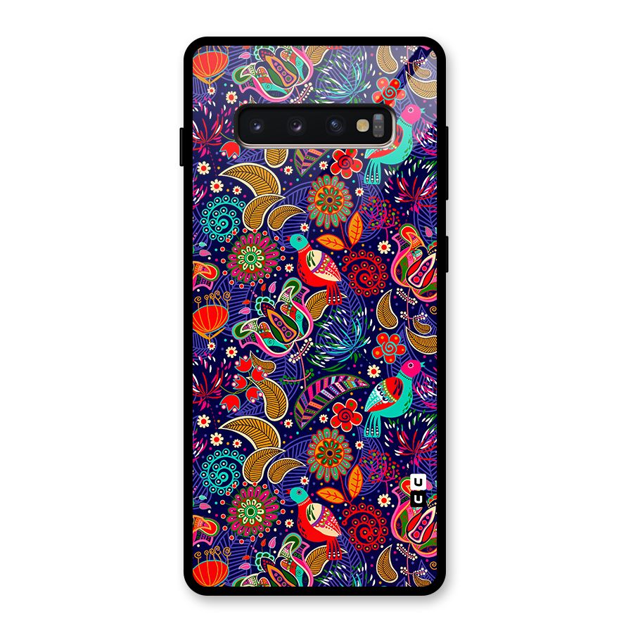 Floral Seamless Pattern Spring Flowers Glass Back Case for Galaxy S10 Plus