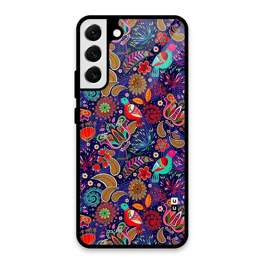 Floral Seamless Pattern Spring Flowers Glass Back Case for Galaxy S22 Plus 5G