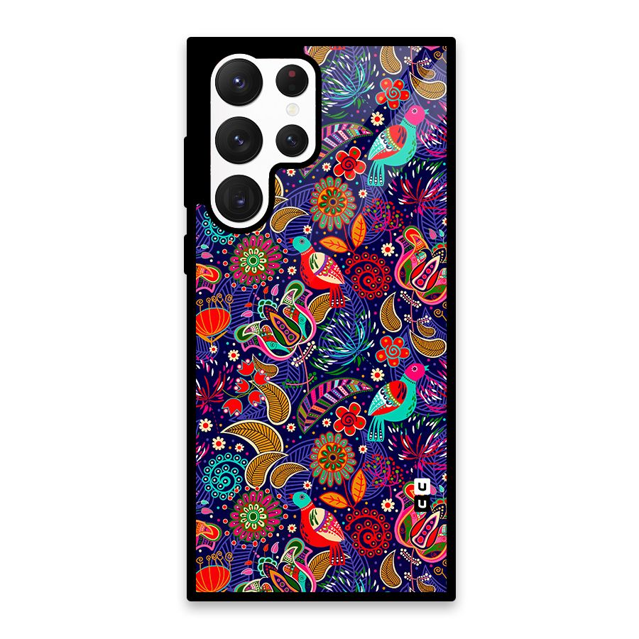 Floral Seamless Pattern Spring Flowers Glass Back Case for Galaxy S22 Ultra 5G