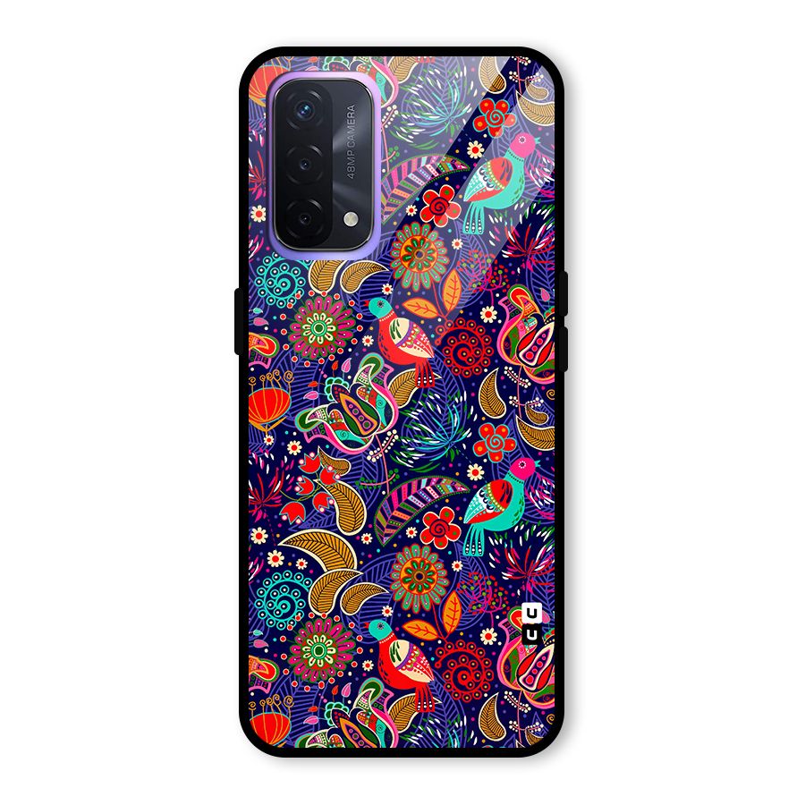 Floral Seamless Pattern Spring Flowers Glass Back Case for Oppo A74 5G
