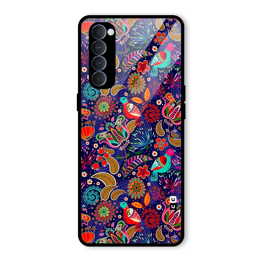 Floral Seamless Pattern Spring Flowers Glass Back Case for Oppo Reno4 Pro