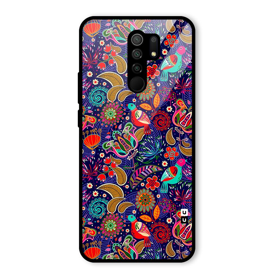 Floral Seamless Pattern Spring Flowers Glass Back Case for Redmi 9 Prime