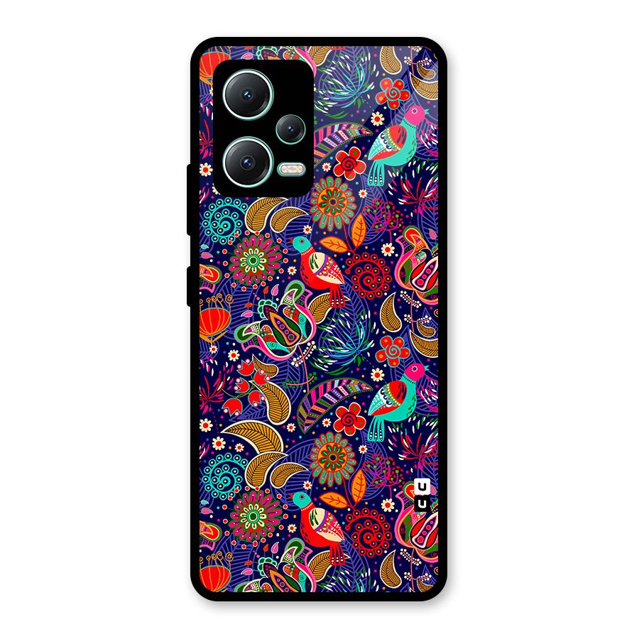 Floral Seamless Pattern Spring Flowers Glass Back Case for Redmi Note 12 5G