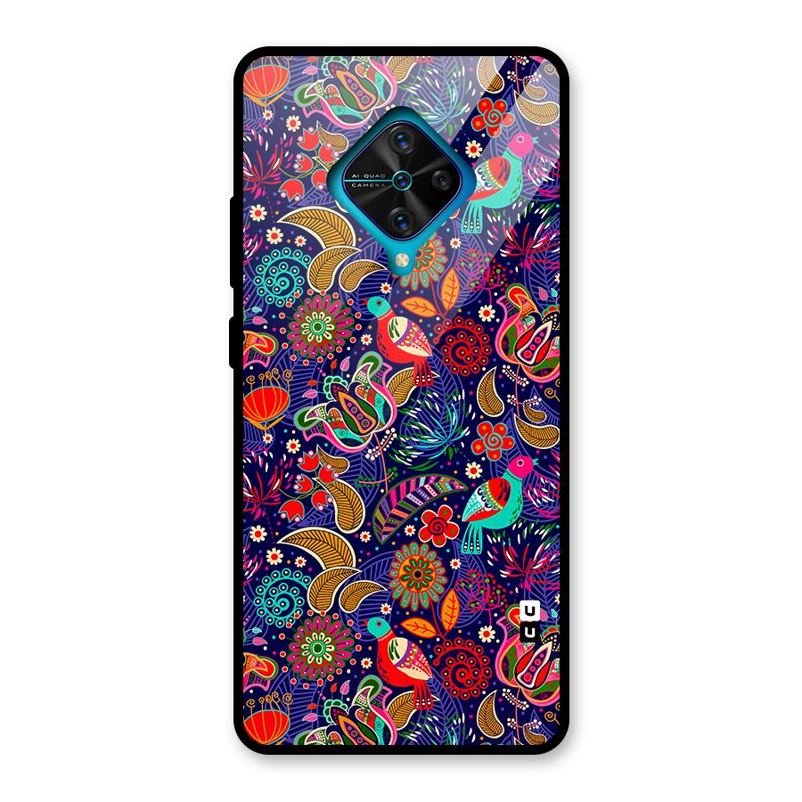 Floral Seamless Pattern Spring Flowers Glass Back Case for Vivo S1 Pro