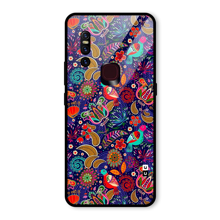Floral Seamless Pattern Spring Flowers Glass Back Case for Vivo V15