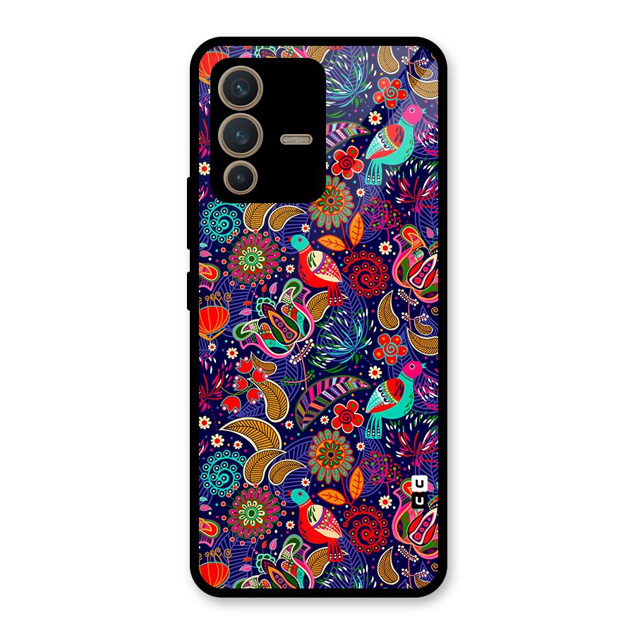 Floral Seamless Pattern Spring Flowers Glass Back Case for Vivo V23 5G