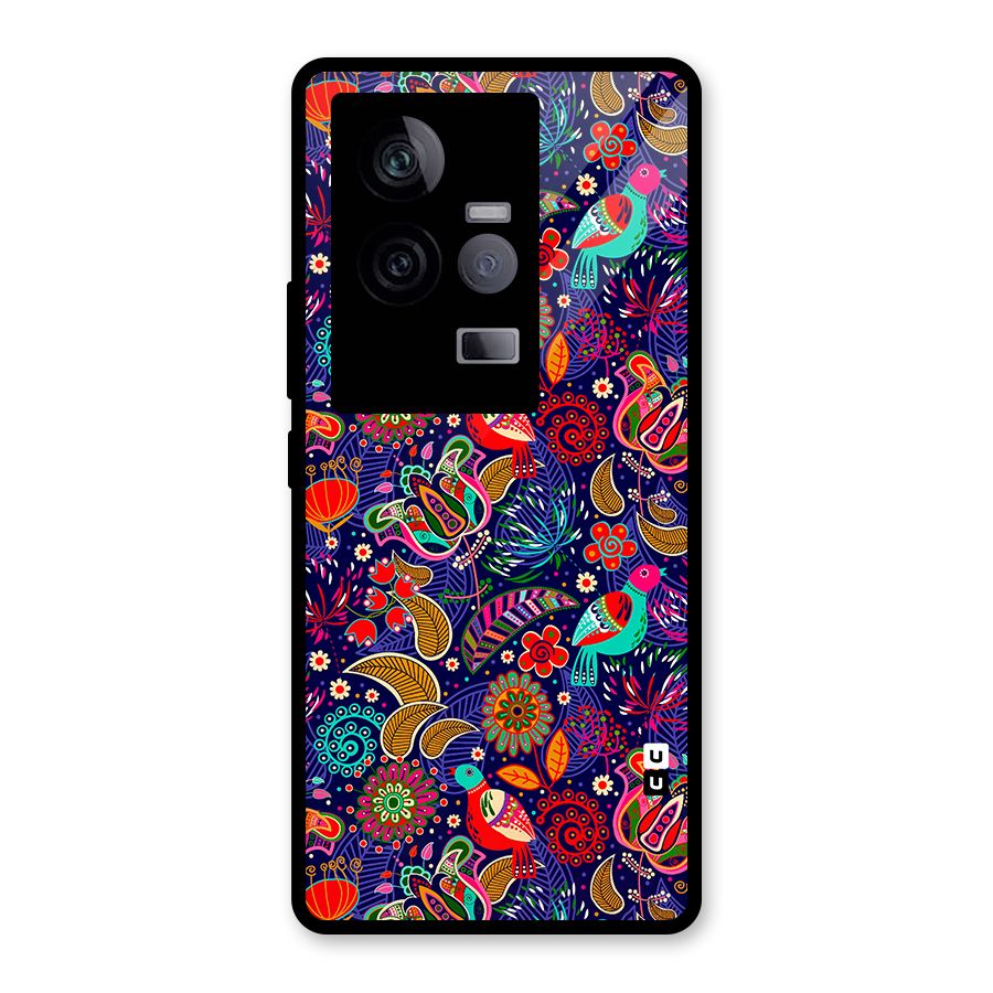 Floral Seamless Pattern Spring Flowers Glass Back Case for Vivo iQOO 11 5G
