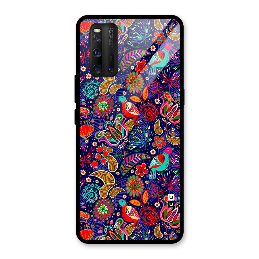 Floral Seamless Pattern Spring Flowers Glass Back Case for Vivo iQOO 3