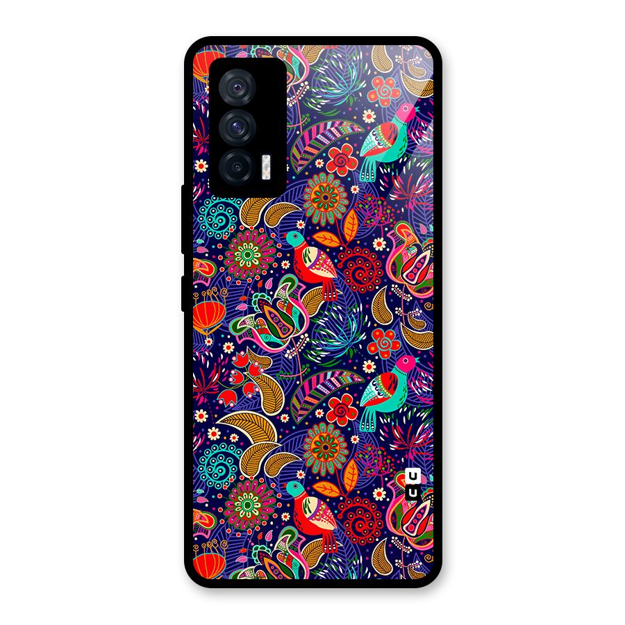 Floral Seamless Pattern Spring Flowers Glass Back Case for Vivo iQOO 7 5G