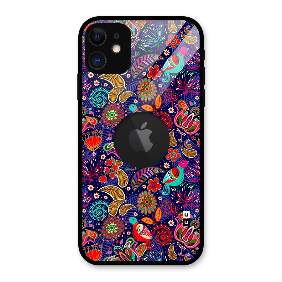 Floral Seamless Pattern Spring Flowers Glass Back Case for iPhone 11 Logo Cut