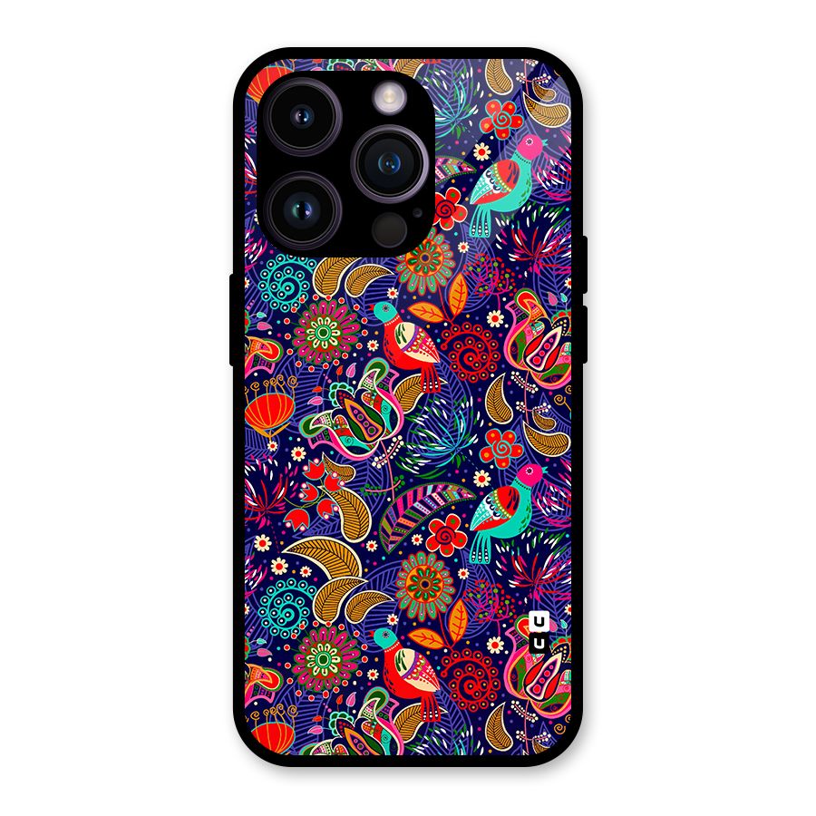 Floral Seamless Pattern Spring Flowers Glass Back Case for iPhone 14 Pro