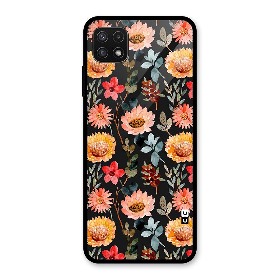 Florals Wonderful Pattern Glass Back Case for Galaxy A22 5G
