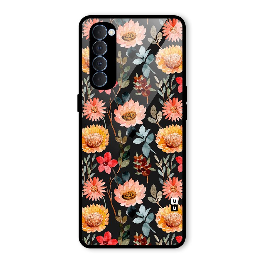 Florals Wonderful Pattern Glass Back Case for Oppo Reno4 Pro