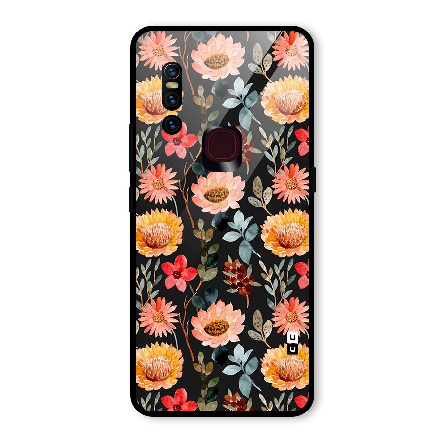 Florals Wonderful Pattern Glass Back Case for Vivo V15