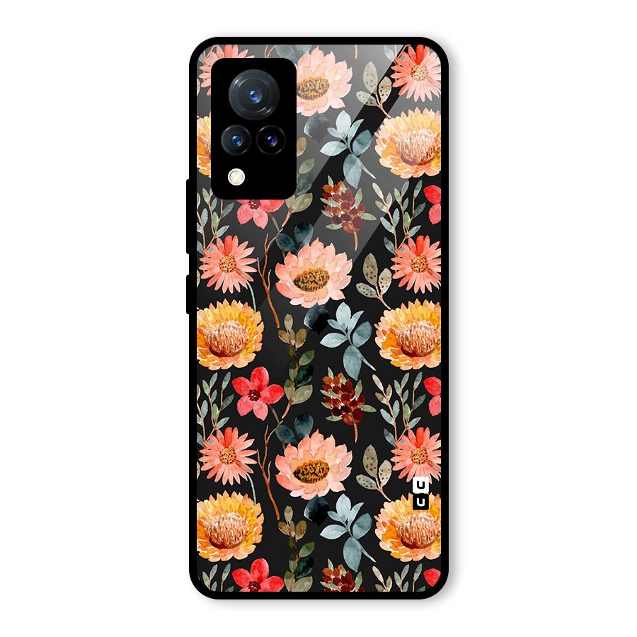 Florals Wonderful Pattern Glass Back Case for Vivo V21 5G