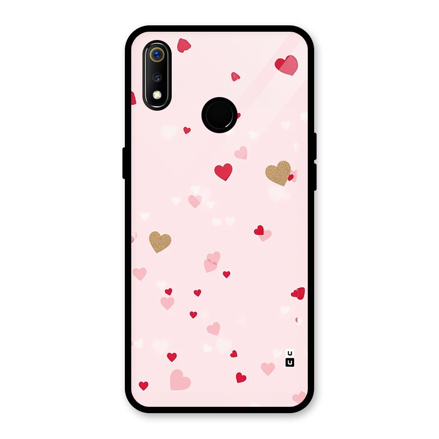 Flying Hearts Glass Back Case for Realme 3i