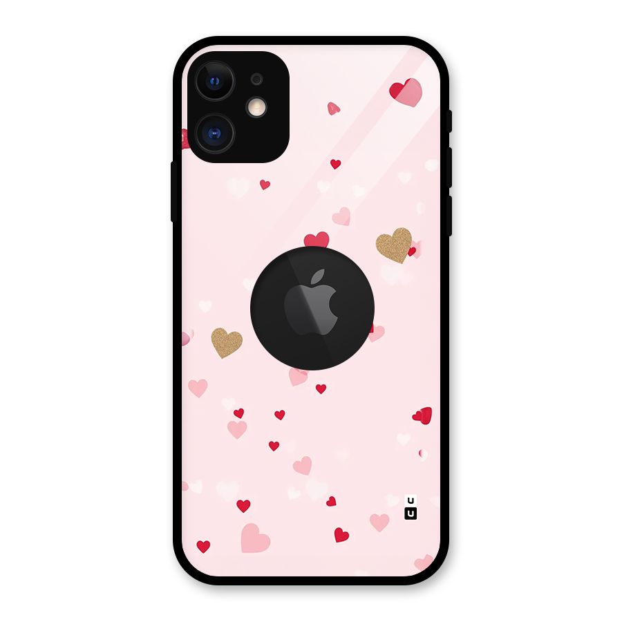Flying Hearts Glass Back Case for iPhone 11 Logo Cut