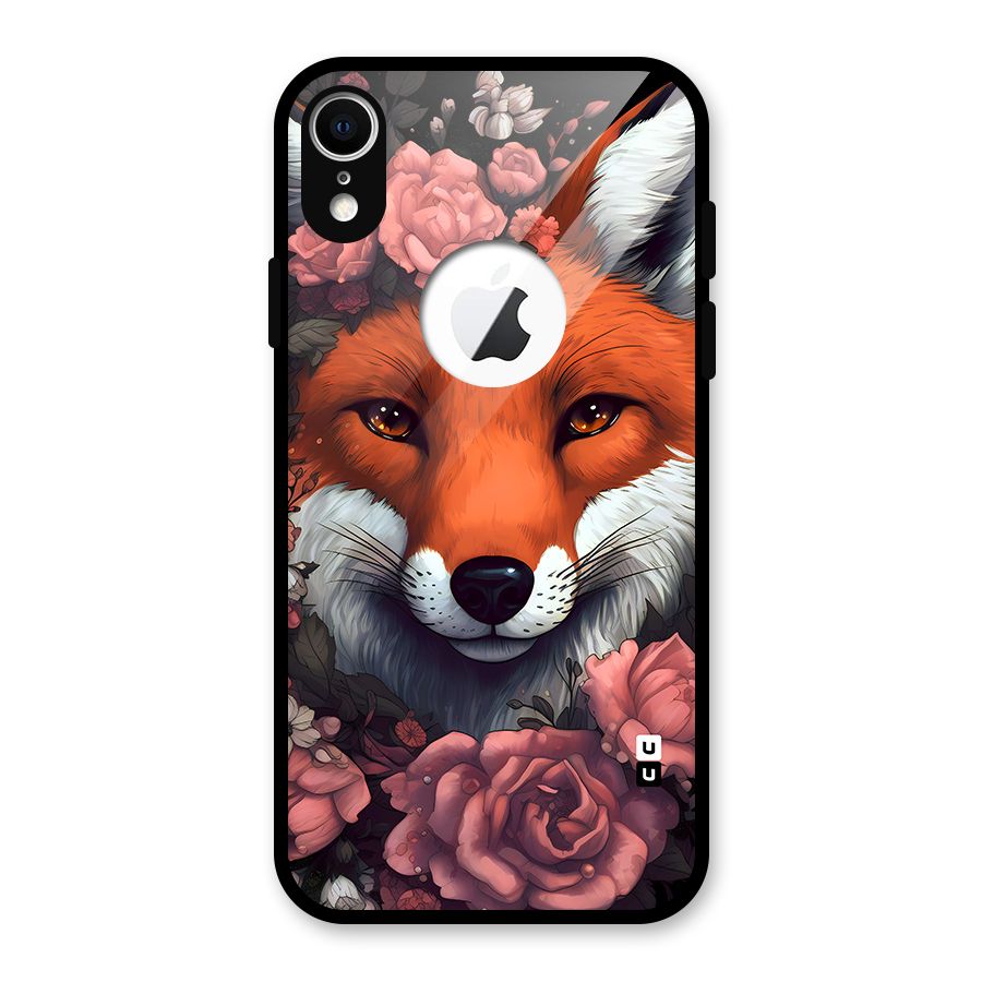 Fox and Roses Glass Back Case for iPhone XR Logo Cut