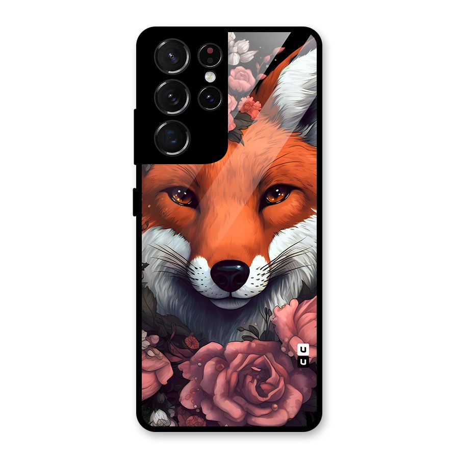 Fox and Roses Glass Back Case for Galaxy S21 Ultra 5G