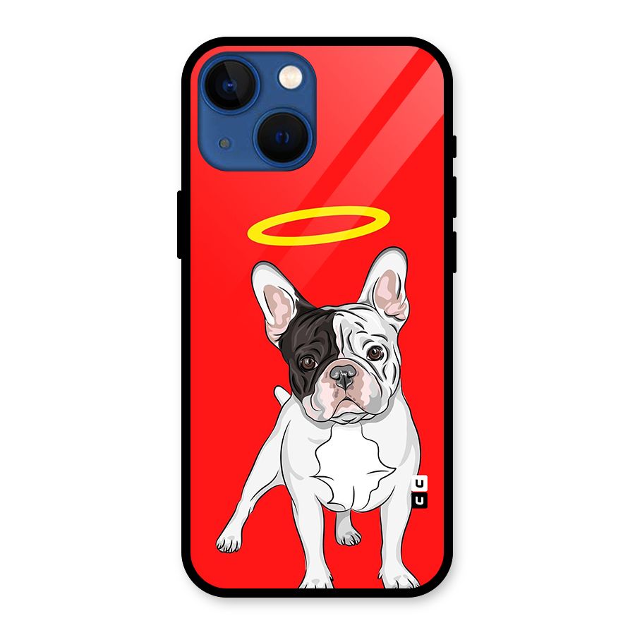 French Cute Angel Doggo Glass Back Case for iPhone 13 Mini