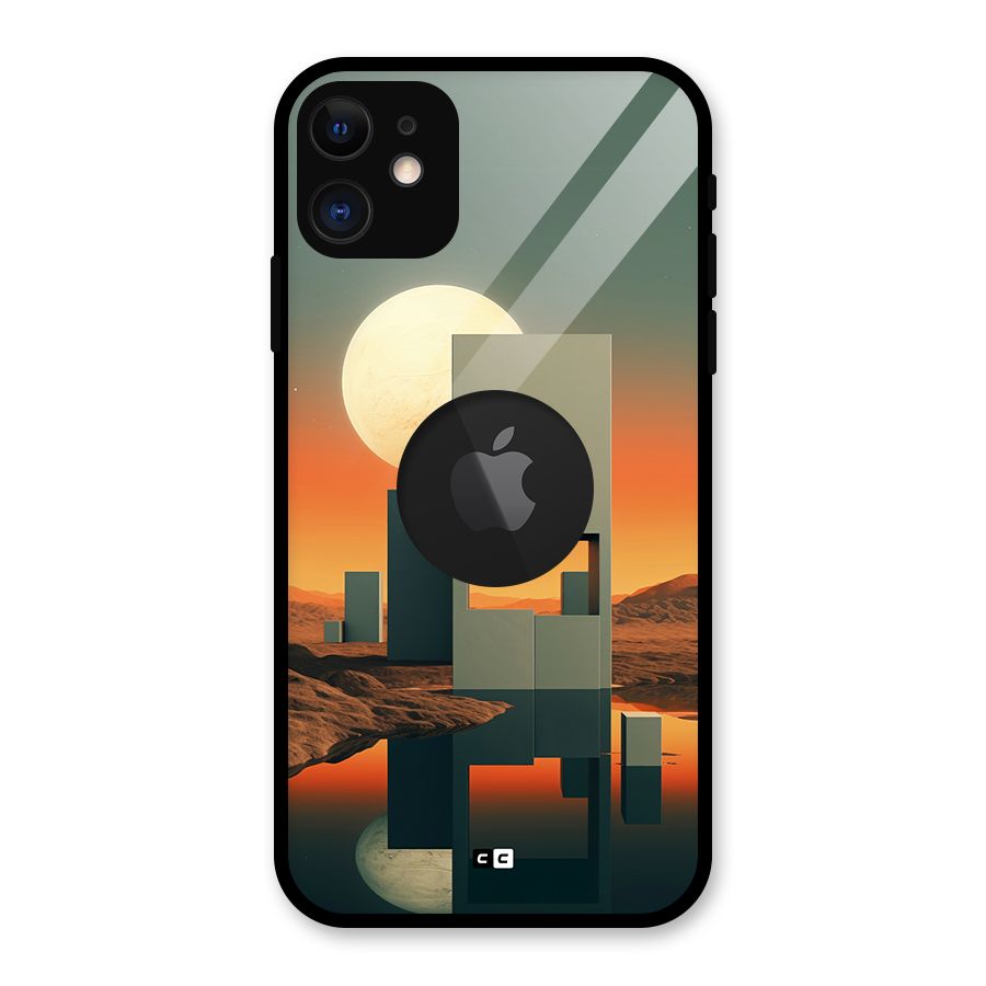 Geometric Sculpture Glass Back Case for iPhone 11 Logo Cut