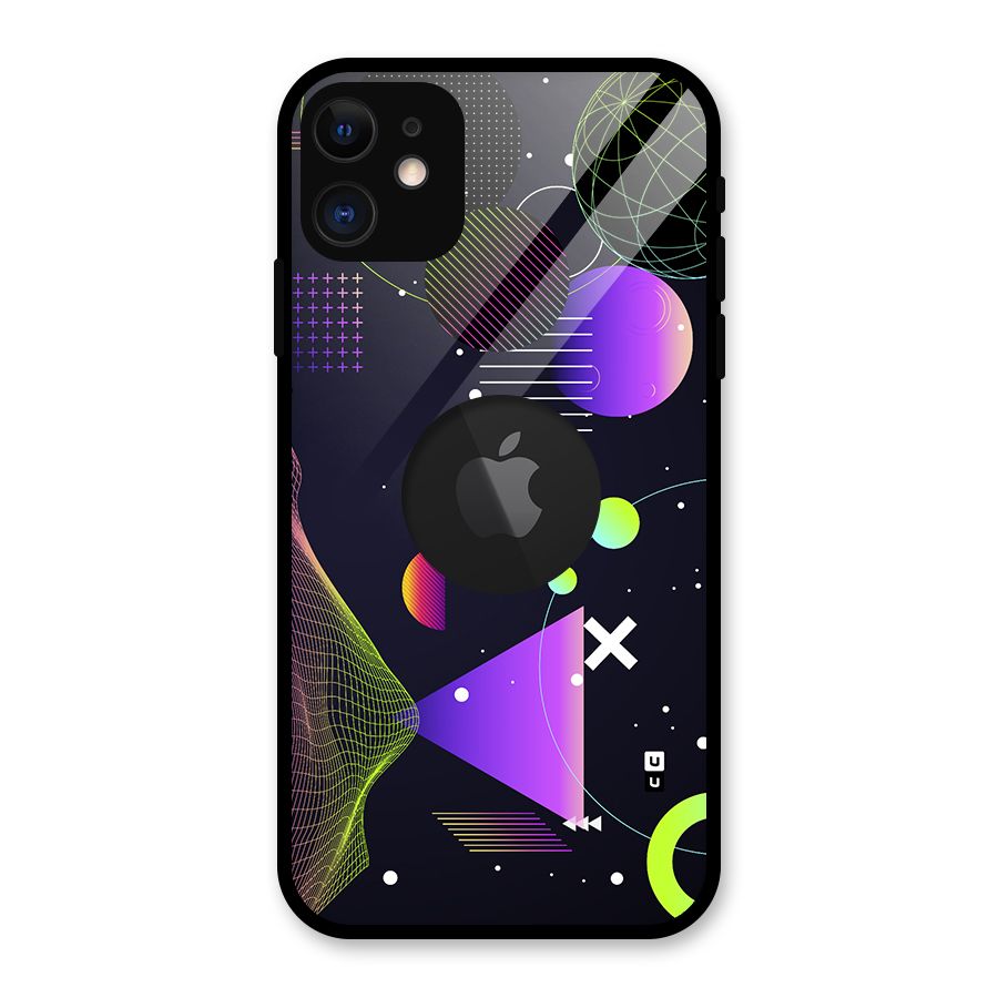 Geometrical Wireframe Glass Back Case for iPhone 11 Logo Cut